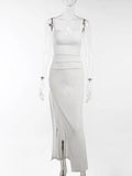 Clubwear Midi Dress Women High Split Folds White High Split Elegant Bodycon Sexy Party Chic Christmas Tank Dress