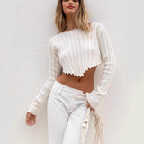 New Women's Clothing Loose Ribs Long-Sleeved Umbilly Fashion Short Sweater