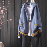 women's 2021 autumn new knitted cardigan pocket long sleeve hooded button sweater outer