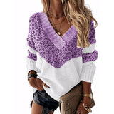 2025 New Colored Knitted Shirt Women's Autumn Winter Leopard Tard New V-Necked