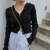 Knitted Sweater Women Vintage Zip Up Cropped Cardigan Long Sleeve Jumpers Streetwear Korean Fall Fashion