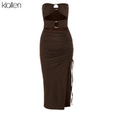 Women Summer Sexy Hollow Out Strapless Slit Long Dresses New Fashion Slim Beach Vacation Party Club Solid White