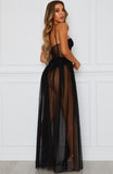 Women Black White High Split Long Maxi Evening Party Dresses 2022 Summer Sexy Spaghetti Strap Hollow Out Mesh Night Club