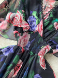 2023 Print Chiffon Dress Summer V Neck Elastic Sheath Long Temperament Butterfly Sleeve Fashion Floral Beach