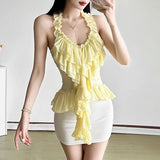 Spring And Summer New Women's Sexy Hottie Irregular Design Lotus Folded Back Sleeveless