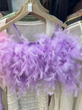 Women's Patched Feathers Camis Crop Top Girls Stretchy Back Sweet Tanks Female Fashion