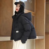 Hooded Down Bread Suit Women's 2024 Winter Fashion Design Sense Pocket Thick Warm White Duck Down Casual Jacket-Outfit