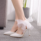 Butterfly Flower Wedding Shoes One-Word Wristband Bridal Shoes Fine Heel Wedding Shoes Women Sandals Tip High