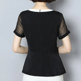 Tops And Blouse Ladies Tops Chiffon Blouse Shirts V-Neck Shirts Short Sleeve Women Clothing Black V-Neck 3767