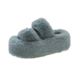 Double With Fur Thick Bottom Slippers Women Autumn And Winter Double One-Word Slope And Warm Cotton Slippers
