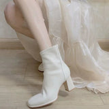 High-Heeling Short Boots 2025 Autumn And Winter New White Thin Boots Square Head Thick And French Head Martin