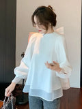 Lantern Bubble Sleeve Chiffon Shirt 2025 Women's Sweet Bow Shirt Fairy