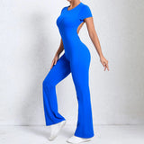 Zingj Back Short Sleeve Nude Yoga Suit Wearing A Fitness Horn Tisuit-Outfit