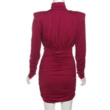 Turtleneck Long Sleeve Puff Pleated Mini Dress- Outfit