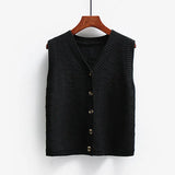 Knitted Wool Button Cardigan Sweater Vest Women Loose Single-breasted Diamond Block Lattice Sweater Vest Female