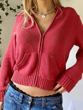 Hooded Crop Knit Cardigan-Outfit