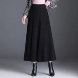 Thick Warm Women Pleated Skirt Lurex High Waist Knitted Sweater Skirts Korean Autumn Long A Line Midi Skirt Black
