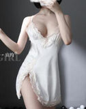 Cosplay Christmas New Sexy Mesh Lace Patchwork Ruffles Low Chest Thin Side Tank Tops Dress Women Dresses