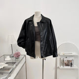 Faux Leather Zipper Over-shirt Jacket-Outfit
