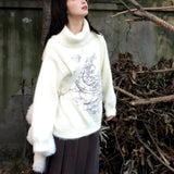 Sweet Jacquard Fairy Sweaters Loose Harajuku Knitted Grunge Pullovers 2024 Winter Y2k Aesthetic Women Vintage