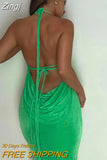 Elegant Fashion Halter Sexy Backless Draped Maxi Dress Women Summer Club Party Long Straps Shift Dresses