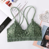 Summer Crop Tank Top Women Fashion Deep V Lace Bras Embroidery Floral Tank Top Bra Wrapped Chest Camisole Padded