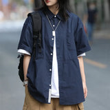 Zingj Overalls Short-Sleeved Shirt Female Fashion Brand Bf Lazy Wind Loose Casual Versatile Coat Shirt Half Sleeve