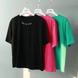 2021 Summer Letter Embroidered T-shirts Rose Cotton Tops Tees Woman Basic Short Sleeve