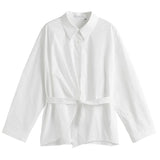 Button Up Shirt Women's Design Asymmetrical Waist Shirt White All-match Temperament Shirt Office Ladies Shirt Women
