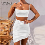 2020 Summer Spaghetti Strap Crop Top And Bodycon Mini Skirt Sexy Black Women Set Party Outfit Club Two Piece Sets