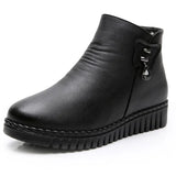 2021 Women Snow Boots Winter Flat Heels Ankle Boots Women Warm Platform Shoes Leather Thick Fur