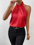 Women's Clothing 2025 Summer New Color Clove Hanging Neck Sleeveless Vest Ribbon Simulation Silk