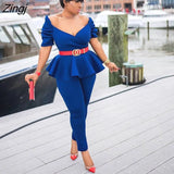 Top+Skinny Pants Air Layer Fabric Casual Suits Elegant Fashion 2 Piece Set Office Lady Casual Women Outfits Pants