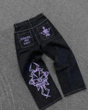 Vintage Gothic Embroidery Jeans Men Y2K New Street Hip Hop Trend Baggy Jeans Couple Harajuku Joker Slouchy Jeans