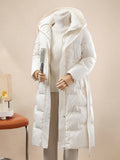 Over The Knee White Duck Down Down Jacket Female Long Winter 2024 New Fashion Waist Belt Show Thin Warm Coat Tide-Outfit