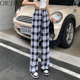Plaid Pants Women Korean Fashion Black White Checked Trousers For Female Fall 2022 Wide Leg