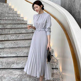 New 2021 Ladies High-End Temperament Round Neck Dress Light Mature Style Women's Fashion High Waist Pleated