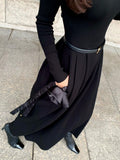 Spirng New Elegant Long Sleeve Black Long Dress With Belt Women Party Fashion Lady One Piece Slim