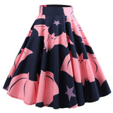 73-78 Winter Christmas Halloween Party Long Skirt A-Line Retro Vintage Gothic Floral Printed Big Swing Rockabilly