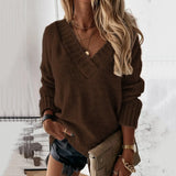 Women's Wear Solid Street Hipster Color Sweater V-neck Long Sleeve Pullover