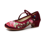 Zingj Heel Shoes Thick Heel Women's Shoes With Embroidered Cloth Shoes Cloisonne Blue Button Embroidered Peony Dance