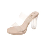 Wear Women's Summer Cool Crystal Pu Code High Heels Slippers New Big Red 2025 Water Drill