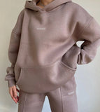 And Winter 2025 New Casual Jacket Set Plus Velvet Long Sleeve Fashion Thick Trousers Two Sets Of