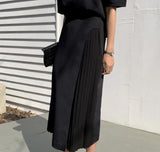 Korean Fashion Pleated Skirts Womens 2021 White Long Patchwork High Waist Midi Summer Skirt A Line High Fashion