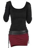 Two Tone Belted Long Sleeve Dress Bicolor Dress Slinky Cowl Front Bodycon