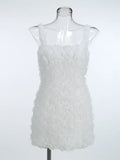 Women's New Three-Dimensional Flowers Solid Color Sexy Sling Dress With Bare Back Temperament Banquet Dress Dress Dress