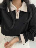 SUCHCUTE Solid Polo Knitted Top Tee Casual Autumn Winter Long Sleeve Women T-shirts Korean Fashion Button Up Preppy Style