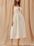 Women Tie-up Hollow Long Dress New Sling A-Line Dress Fashion Solid Ruffle Edge Off Shoulder Summer Dress Long