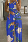 Print Jumpsuit Summer Wide Leg Pants Women Floral Sexy Beach Off Shoulder High Waist Jumpsuits Overalls Bodysuit
