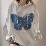 Patchwork Denim Butterfly Vintage HoodieOutfit